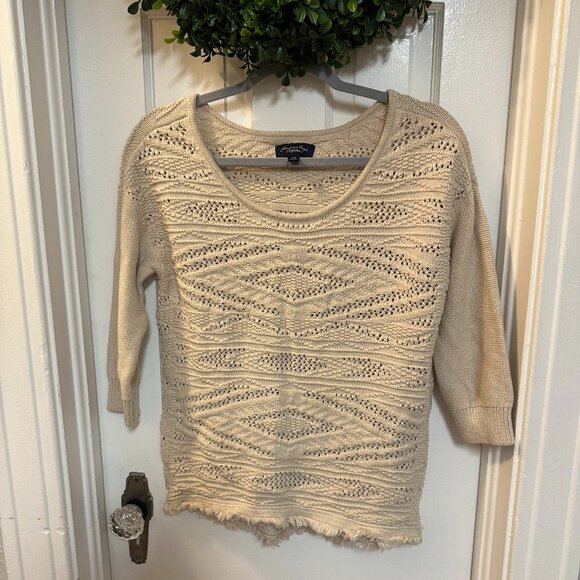 American Eagle Beige Women's Knit Sweater w/ Fringe Bottom-Size Medium - Picture 1 of 6